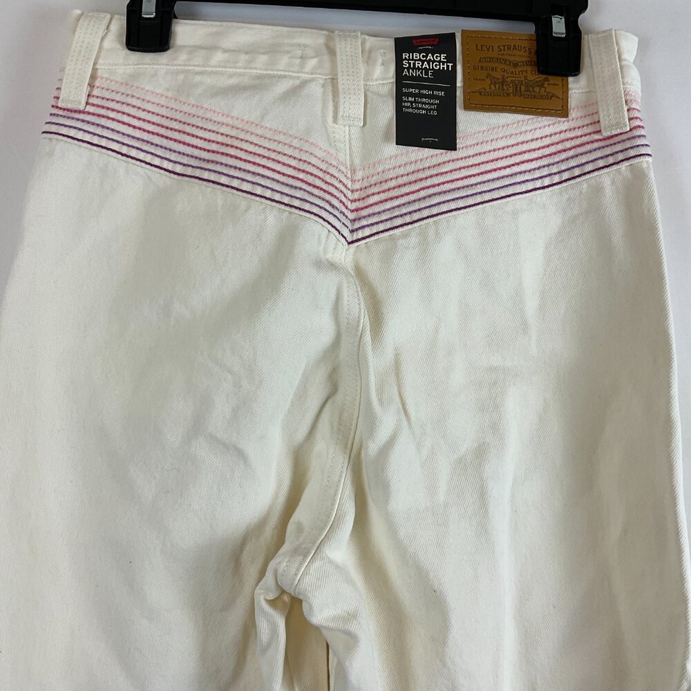 Levi's Ribcage Straight Ankle Jeans 28 Cream Button Fly
